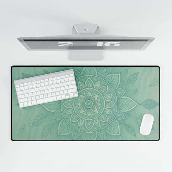 Teal Mandala Desk Mat | Floral Zen Mouse Pad Deskmat