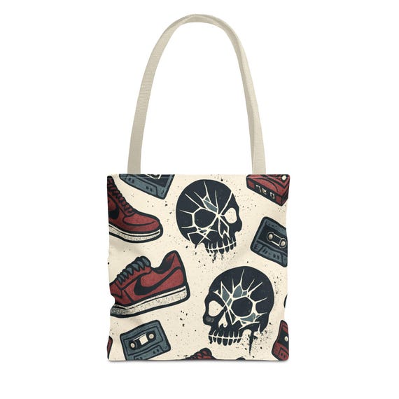 Skull & Sneaker Tote Bag: Urban Style Polyester Shopping Bag
