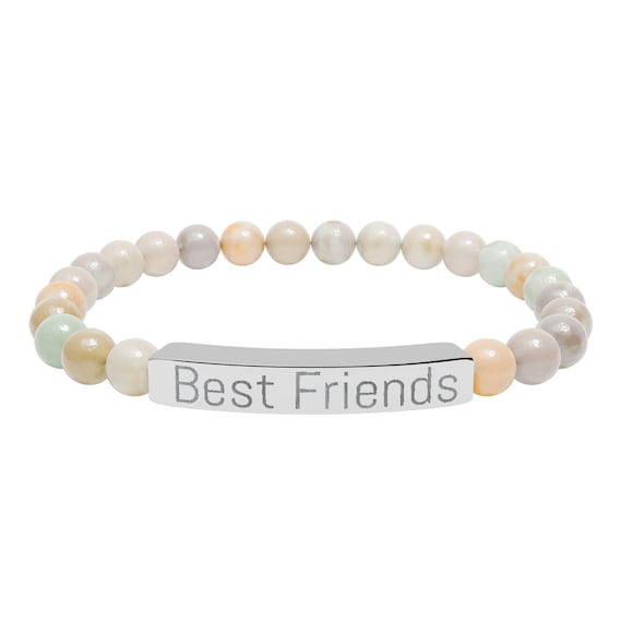 Best Friends Natural Stone Stretch Bar Bracelet | Engraved , friendship day gift