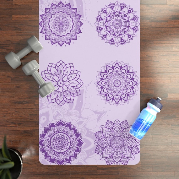 Purple Mandala Pattern Rubber Yoga Mat | Floral Meditation Design