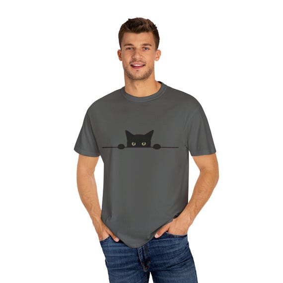 Peeking Black Cat T-shirt | Cute Kitty Eyes Peeking Over Line