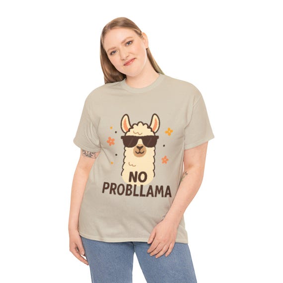 Cool Llama Graphic Tee - No Probllama, Funny Animal T-Shirt, Casual Wear, Gift for Animal Lovers, Unique Merchandise, Summer Outfit