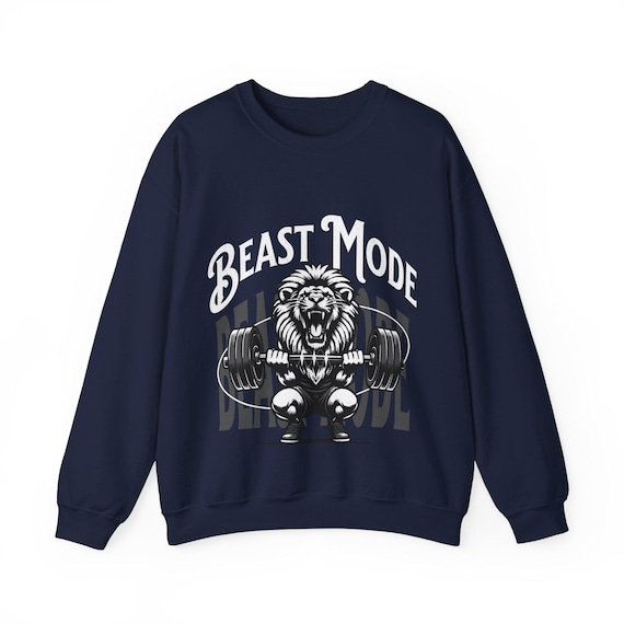 Beast Mode Lion Weightlifting Crewneck Sweatshirt, Gym Fitness Apparel, gym lovers