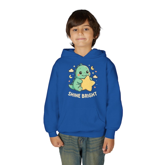 Kids Dinosaur Hoodie: Shine Bright, Cozy Youth Pullover