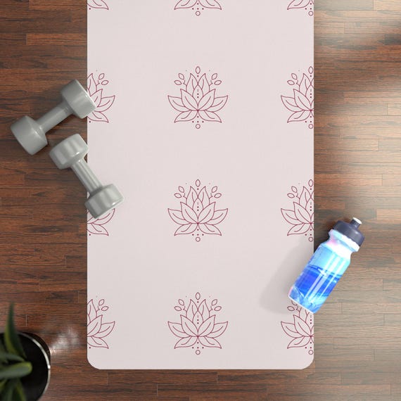 Pink Lotus Pattern Rubber Yoga Mat | Floral Meditation Exercise Mat