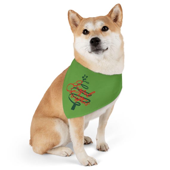 Merry Christmas Dog Bandana Collar | Holiday Green Pet Scarf