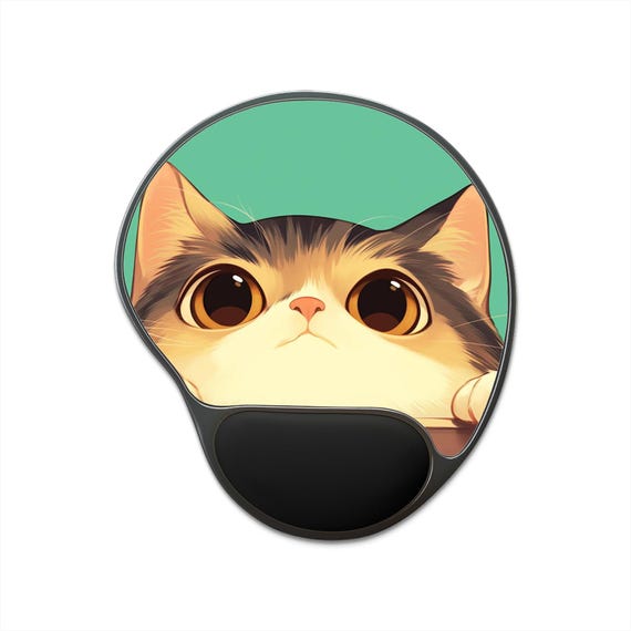 Cute Big-Eyed Cat Mouse Pad with Wrist Rest | Cute Cat Desk Accessory