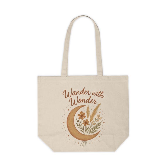 Wander with Wonder Canvas Tote Bag: Floral Moon Design