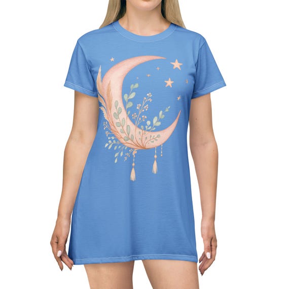 Boho Moonlight T-Shirt Dress: Relaxed Fit Bohemian Summer Dress