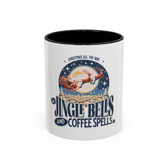 Jingle Bells and Coffee Spells Mug | Christmas Santa Reindeer Coffee Mug, Holiday gift