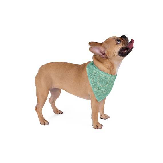 Teal Mandala Pet Bandana | Boho Floral Triangle Bandana for Dogs