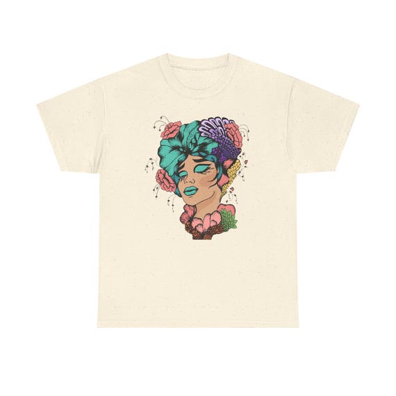 Floral Graphic Cotton Tee - Boho Vintage Art T-Shirt