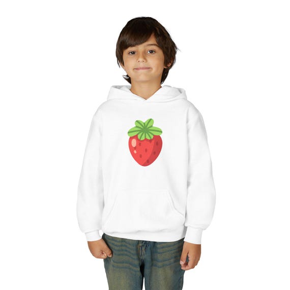 Strawberry Graphic Youth Hoodie: Cotton-Blend Kids Sweatshirt