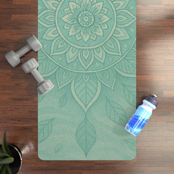Beautiful yoga mat with Mandala design | Non-Slip Eco-Friendly Exercise Mat , Teal color