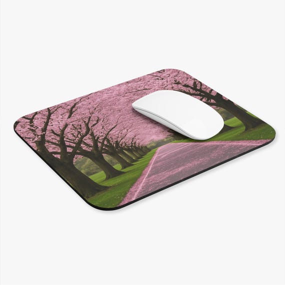 Cherry Blossom Path Mouse Pad | Pink Sakura Desk Mat