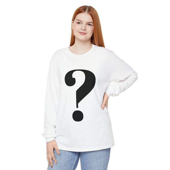 Question Mark Garment-Dyed Long Sleeve Tee: Unisex Ring-Spun Cotton