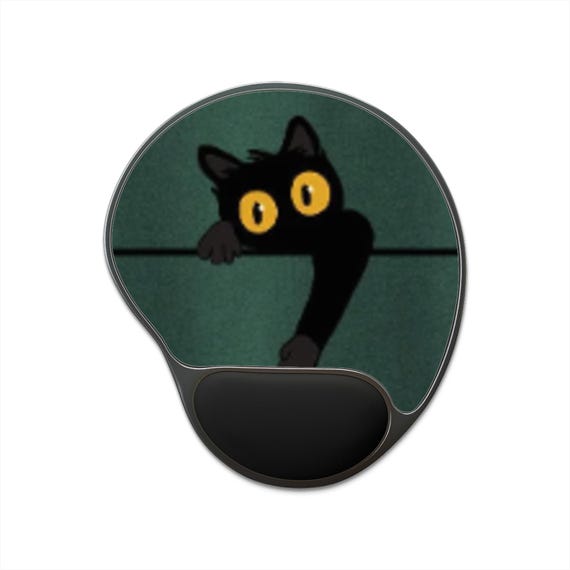 Peeking Black Cat Mouse Pad wrist rest | Ergonomic Office Desk Mat