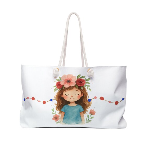 Floral Girl Weekender Bag: Boho Travel Tote, Beach Day Essential