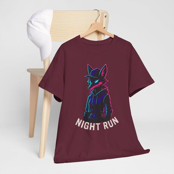 Night Run Graphic Tee: Neon Fox Design - Heavy Cotton Unisex