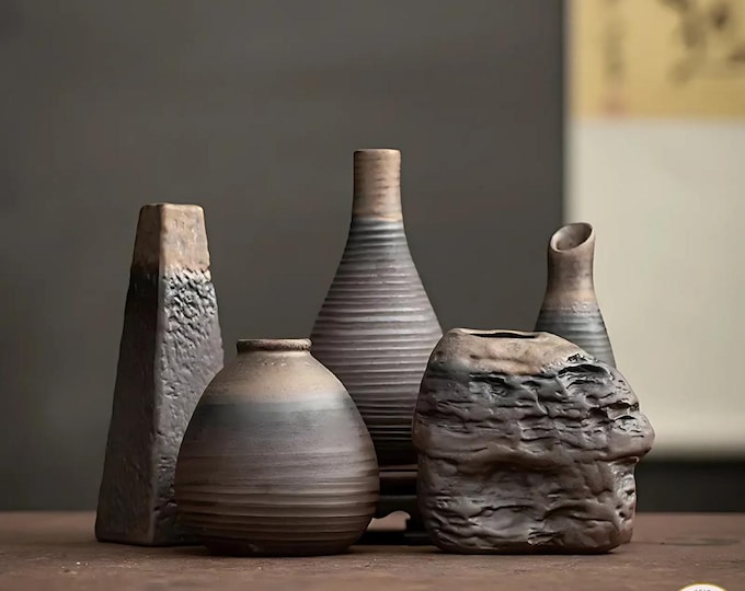 Handmade Wabi Sabi Ceramic Vase: Rustic Japanese Pottery