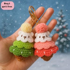 Christmas Bear Ice Cream Keychain Crochet Pattern PDF, Amigurumi Tutorial, Cute Xmas Gift - Buy 1 Get 1 Free - For Beginners