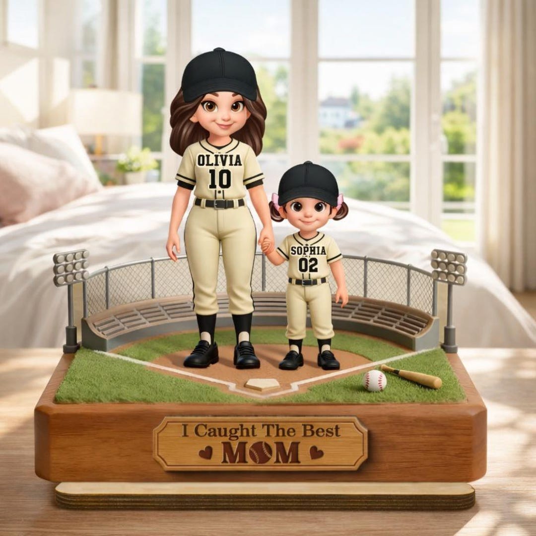 Personalized Baseball Mom Wooden Standee, Custom Mother Daughter ...
