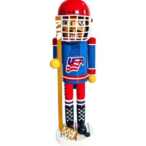 USA Hockey 14" Nutcracker | Red White Blue Christmas Decor | Patriotic Sports Figure Champ