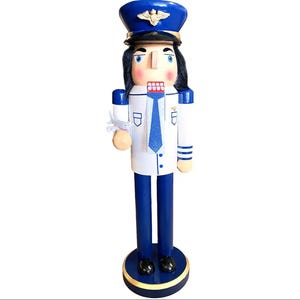 Pilot Nutcracker | Aviation Christmas Decor | Airline Captain Nutcracker | Airplane Holiday Figurine | Travel Lover Gift