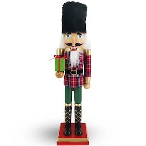 15-Inch Wooden Scottish Plaid Nutcracker, Festive Tartan Soldier Mantel Decor