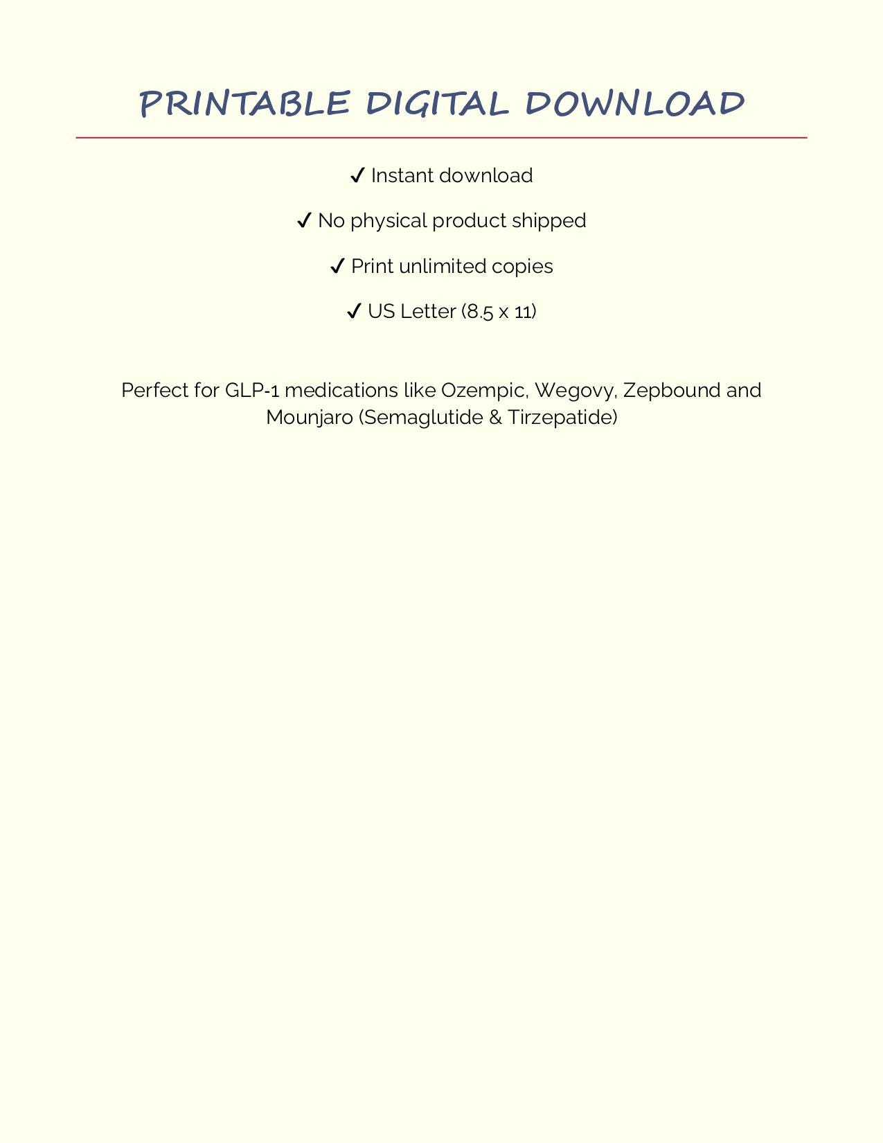 GLP-1 Weight Loss Tracker Printable | Ozempic Wegovy Mounjaro Zepbound ...