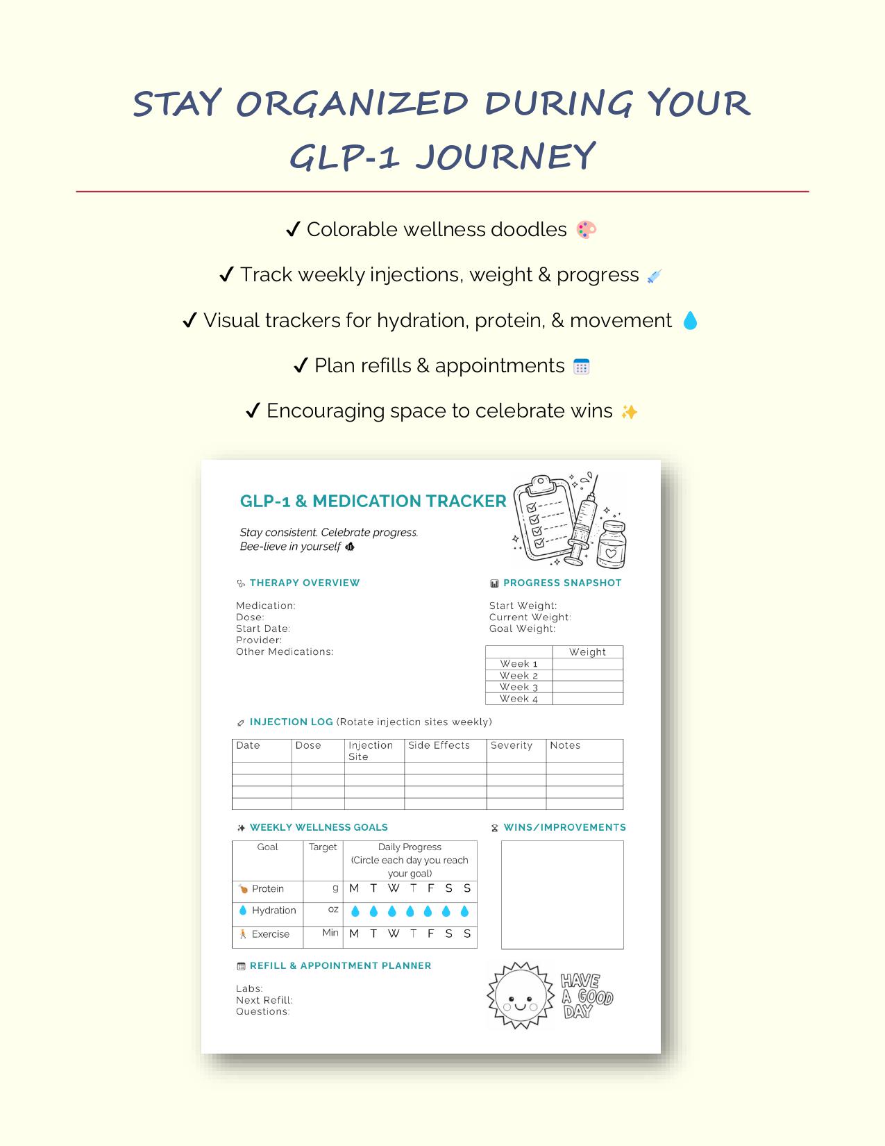 GLP-1 Weight Loss Tracker Printable | Ozempic Wegovy Mounjaro Zepbound ...