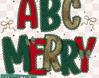 Christmas Lace Classic Alphabet Bundle PNG, Coquette bubble letters, Holiday patterned festive font, Merry Christmas traditional Sublimation
