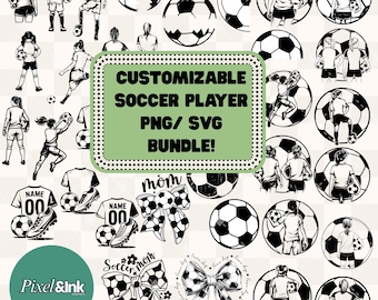 Aangepaste voetballer SVG-bundel, gepersonaliseerde voetbal moeder png sporttrui naam nummer gesneden bestand Cricut meisjes voetbal sublimatie
