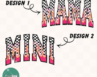 Mama Mini PNG Bundle, Matching Mama Mini Sublimation, Checkered Flame PNG, Pink Racing Mama Mini Shirt Design, Digital Download, bestseller