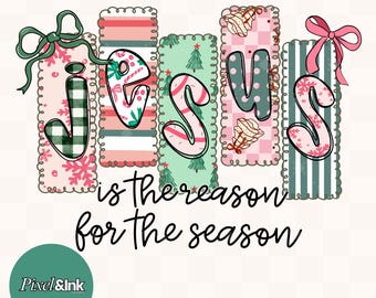 Jesus Is The Reason For The Season, Whimsical doodle frames Christian Christmas Shirt Design Faith Holiday Graphic Tee Religious Sublimation