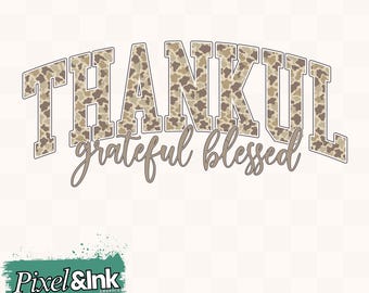 Thankful Grateful Blessed PNG SVG | Camo Fall Thanksgiving Shirt design | Leopard Print Retro  | Autumn Cozy fall  Gift for Her thanksgiving