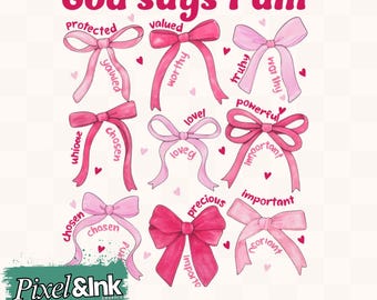Christian Affirmation Graphic Tee Design, Pink Bows (Digital Download)