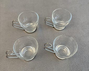 Vintage Vitrosax Italy Espresso Coffee Cups w Metal Handle Made In Italy 4 Cups