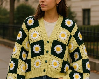 100% hand knitted from wool - floral sweater