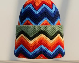 Hand-Knitted, woolen beanie cap. 100% made from wool and hand knitted. colorful design.