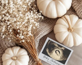 Fall Pregnancy Announcement Digital, Pumpkin Gender Neutral Boho Baby Announcement, Social Media 2nd 3rd Baby Reveal Template (BB415)