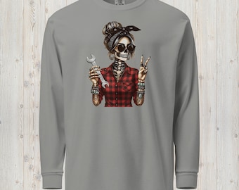 Wrenches Peace Skeleton | Women’s Long-Sleeve Tee | Tradeswomen – Banner Women Apparel