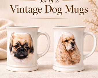Set of 2 Vintage Dog Mugs – Pekingese & Cocker Spaniel, 10–12 oz Ceramic Pair