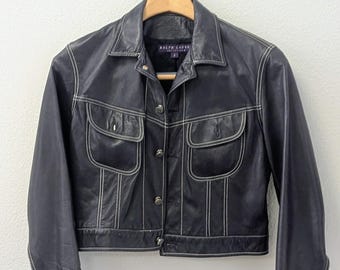 Vintage Ralph Lauren Kollektion Purple Label Marineblaue Lammlederjacke Damengröße 6