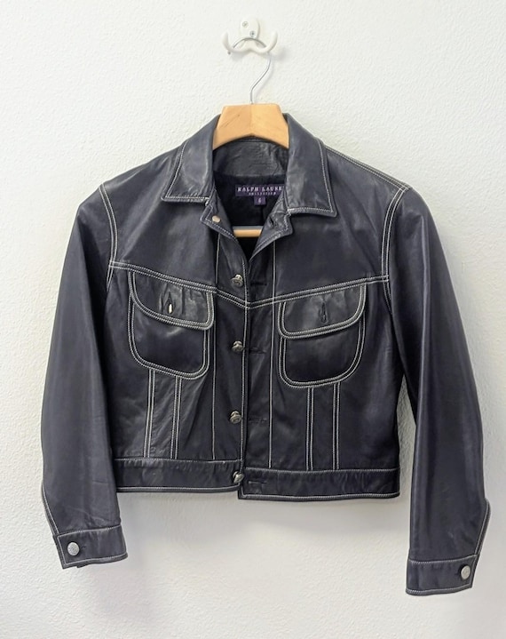 Ralph Lauren Purple Label, Vintage Ralph Lauren Collection Purple Label Navy Lambskin Leather Jacket Women’s Size 6