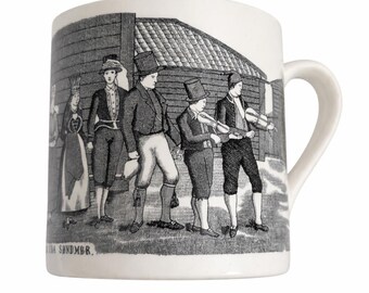 Antique Norwegian Wedding Mug, Egersunds Fayancefabriks, Early 20th Century Sandmor Bridal Procession