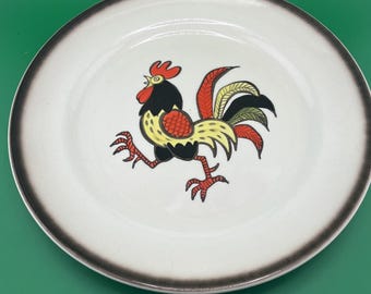 Vintage Metlox Red Rooster 10" Dinner Plate | Mid-Century California Provincial Cottagecore