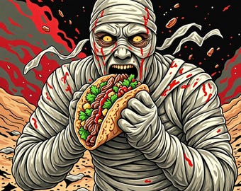 Mummy Al Pastor Taco T-Shirt | Monster Munchies Ancient Foodie Tee | Horror Chef