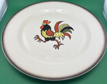 Vintage Metlox Red Rooster Chop Plate | 12" Hand-Painted Ceramic Platter