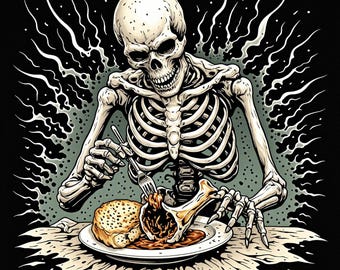 Skeleton Eating Bone Marrow T-Shirt | Monster Munchies Culinary Horror Shirt